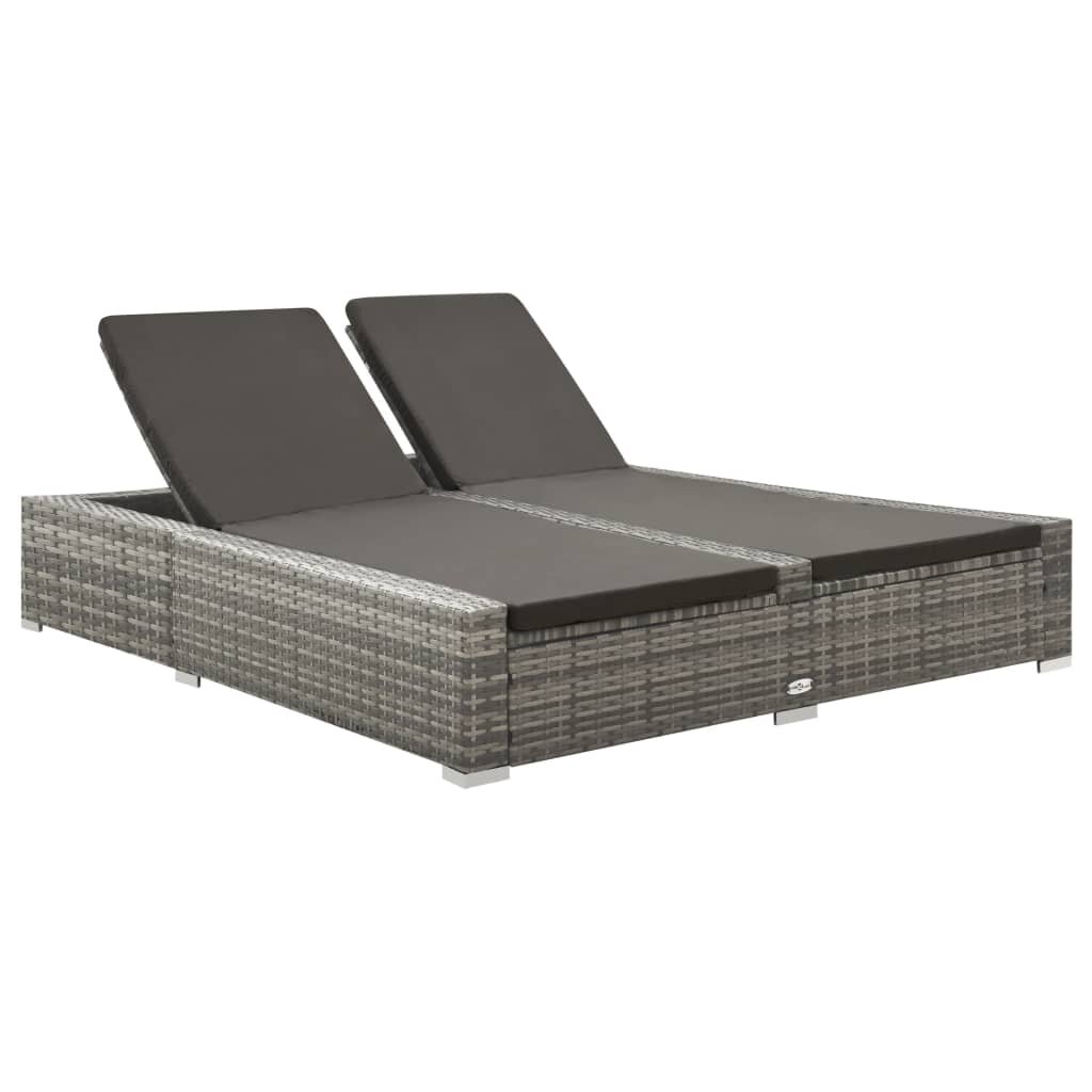 Image of Double Sun Lounger Poly Rattan Gray