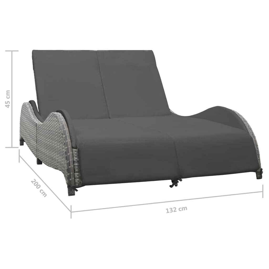 Image of Double Sun Lounger with Cushion Poly Rattan Anthracite