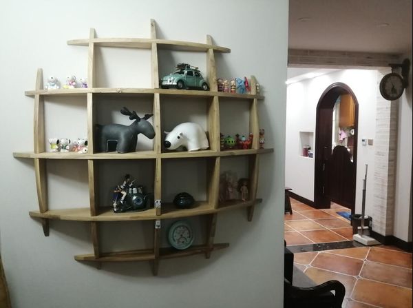 Image of ENM 556176195 living room wall shelf home decor bedroom office retro multi story rack solid wood bookshelf