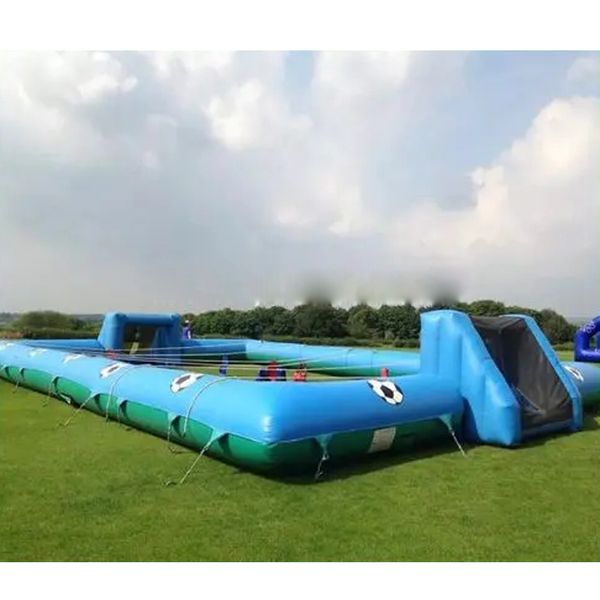 Image of ENM 719422496 popular blue and green outdoor game inflatable human foosball court soap football filed for amusement park