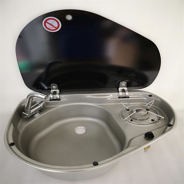 Image of ENSP 879024569 1 burner gas stove hob sink combo tempered glass 525*425*150mm boat rv gr-600l
