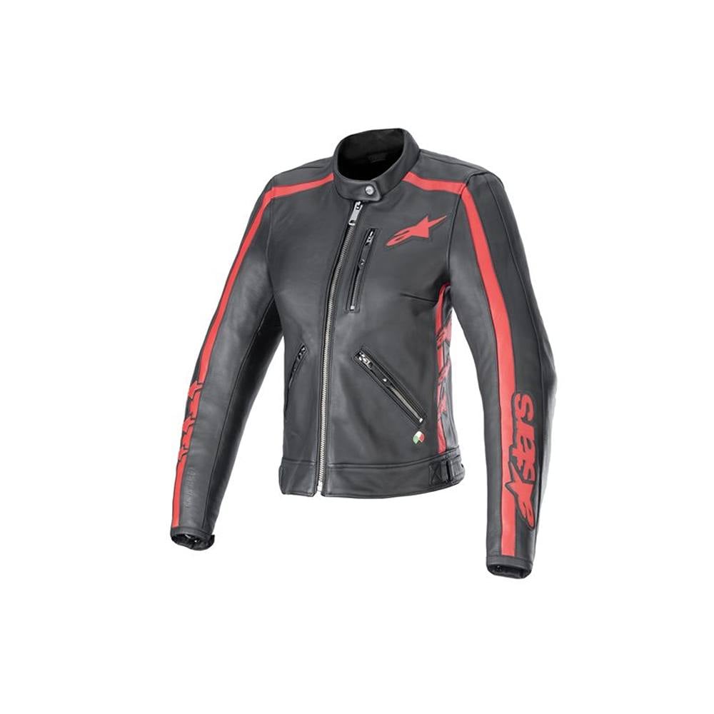 Image of EU Alpinestars Stella Dyno Leather Jacket Black Haute Red Taille M