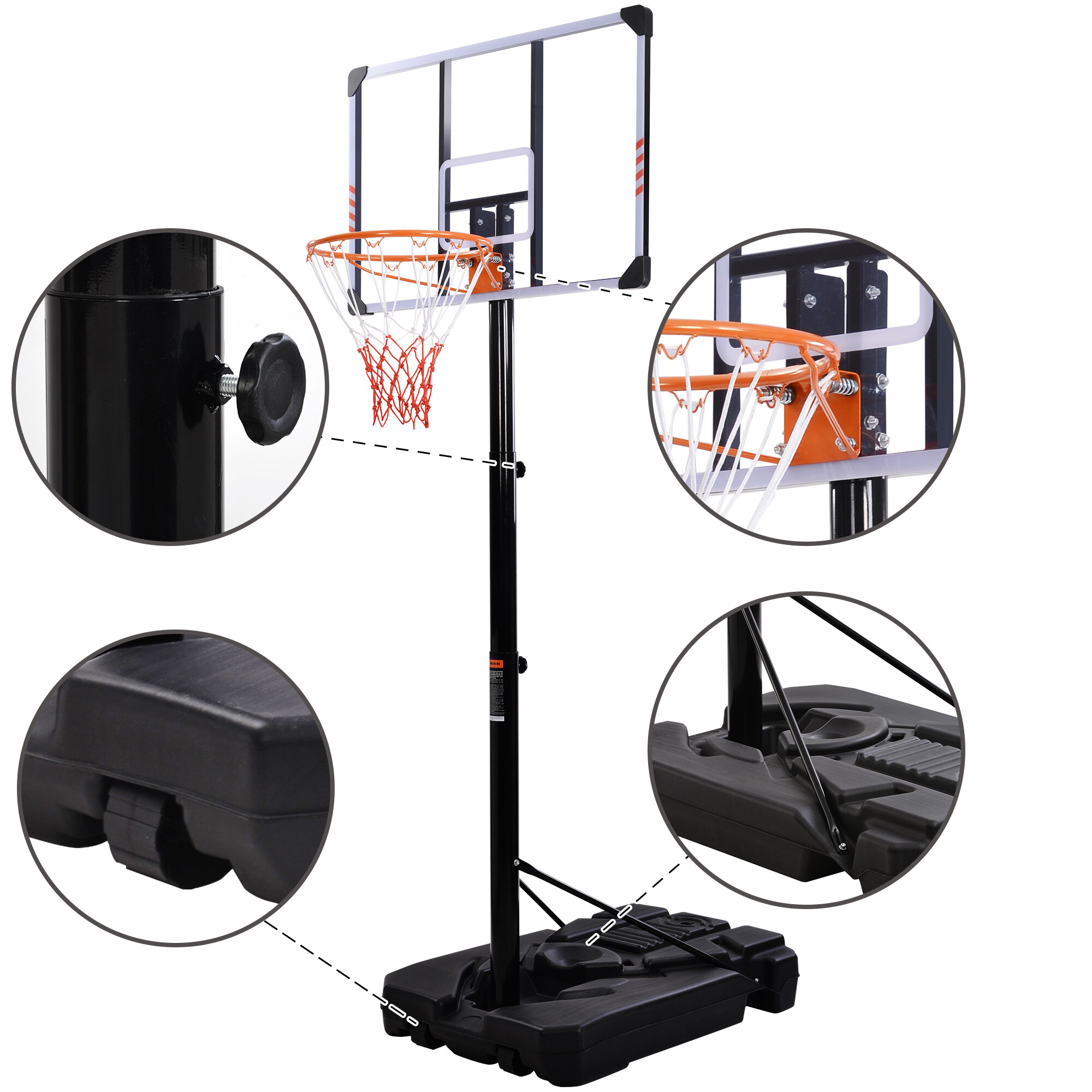 Image of [EU Direct] Bominfit Portable Basketball Hoop 8-position Height Adjustment 225-305cm Water/Sand Filled Adult/Children's