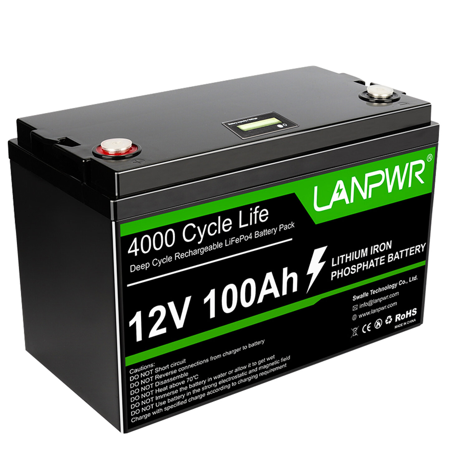 Image of [EU Direct] LANPWR 12V 100Ah 1280W LiFePO4 Lithium Battery Pack Backup Power 1280Wh Energy 4000+ Deep Cycles Built-in 10