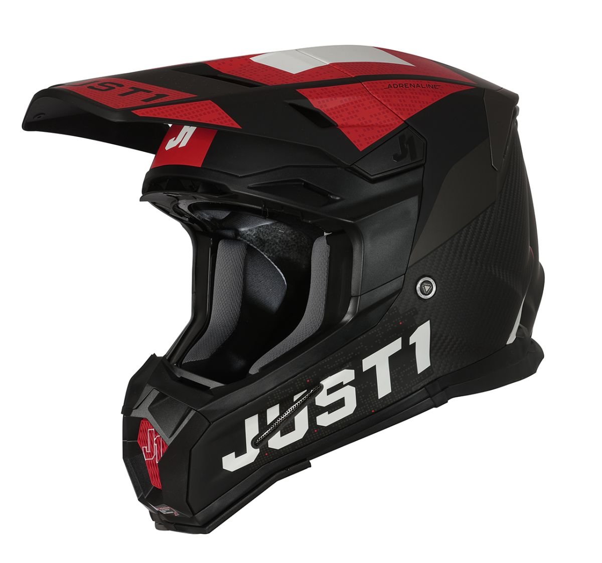 Image of EU Just1 Helmet J-22 Adrenaline Rouge Blanc Carbon Mat Casque Cross Taille L
