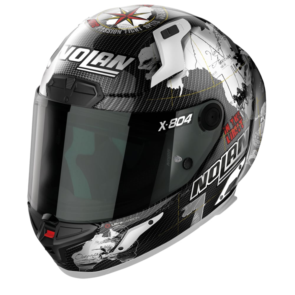 Image of EU Nolan X-804 RS Ultra Carbon Checa 024 White Replica Full Face Helmet Taille L