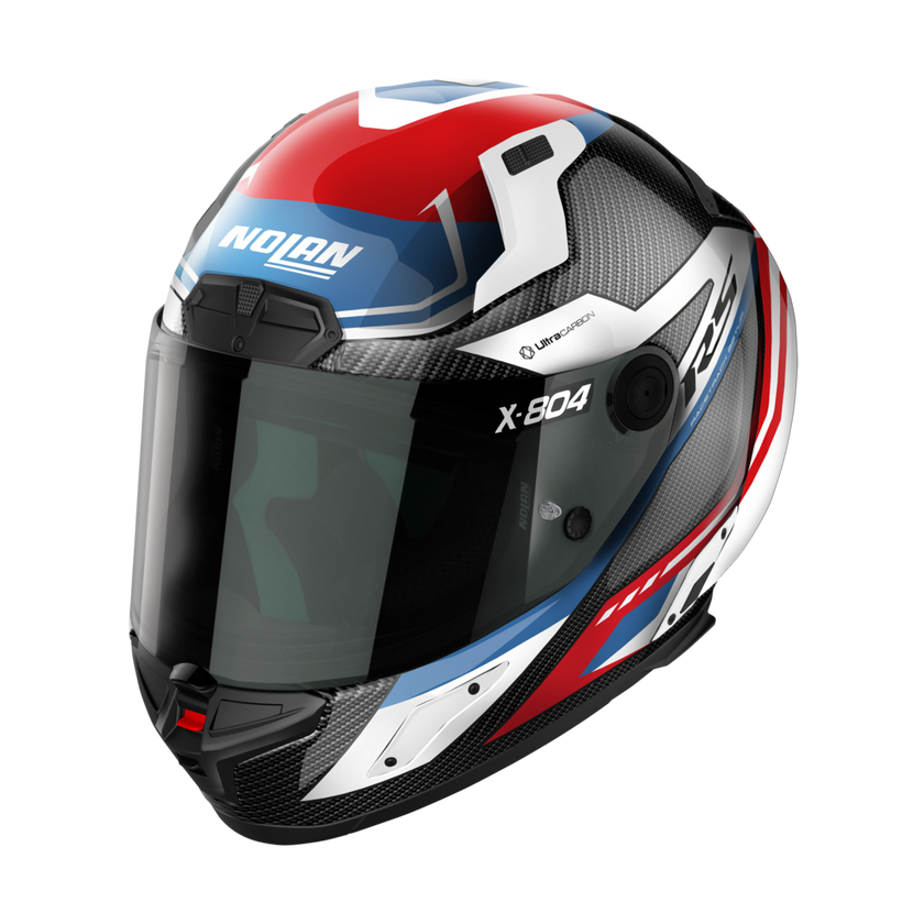 Image of EU Nolan X-804 RS Ultra Carbon Maven 016 White Red Blue Full Face Helmet Taille XL