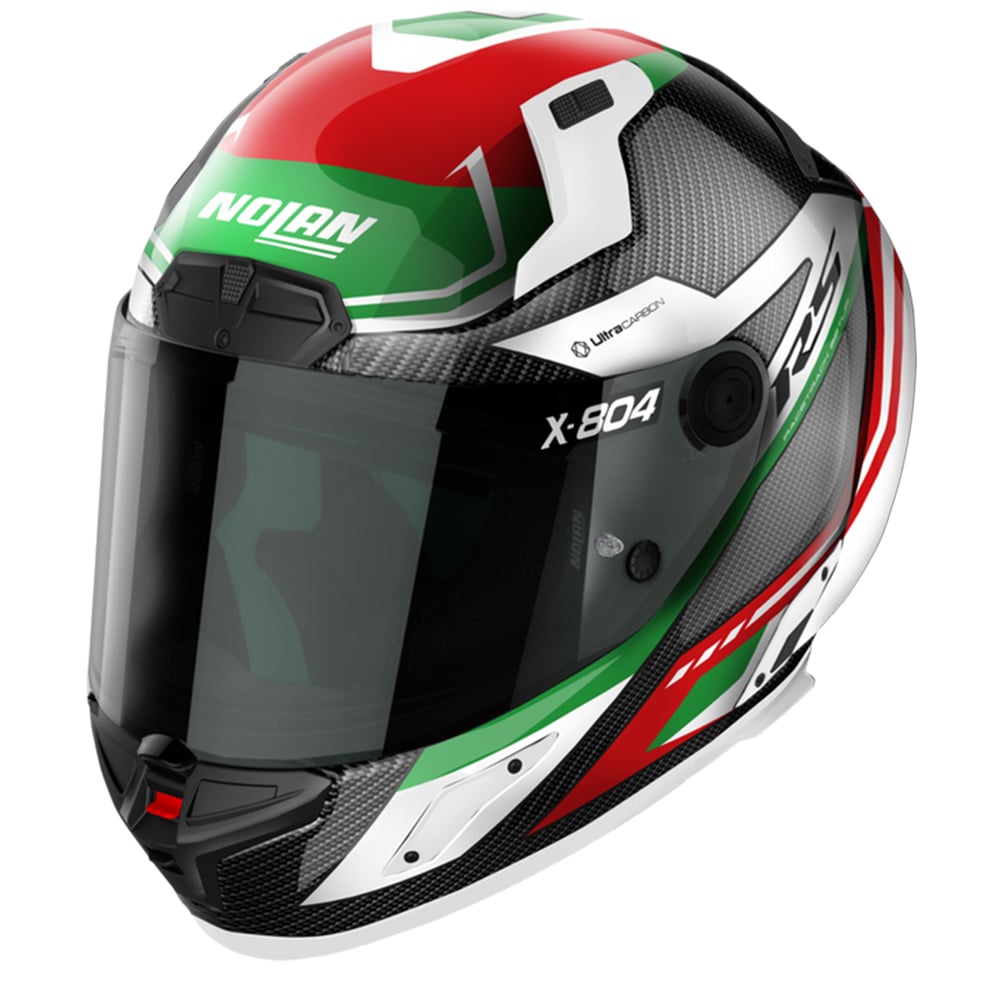 Image of EU Nolan X-804 RS Ultra Carbon Maven 017 White Red Green Full Face Helmet Taille L