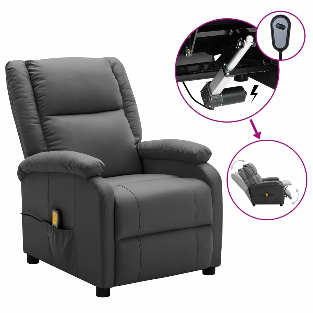 Image of Electric Massage Recliner Anthracite Faux Leather