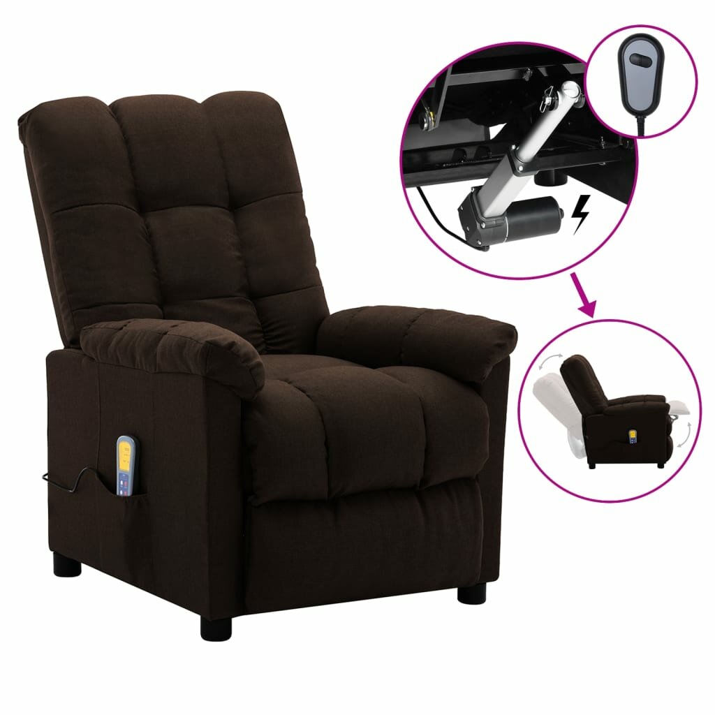 Image of Electric Massage Recliner Dark Brown Fabric