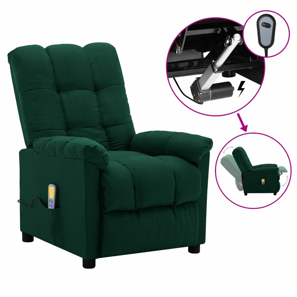 Image of Electric Massage Recliner Dark Green Fabric