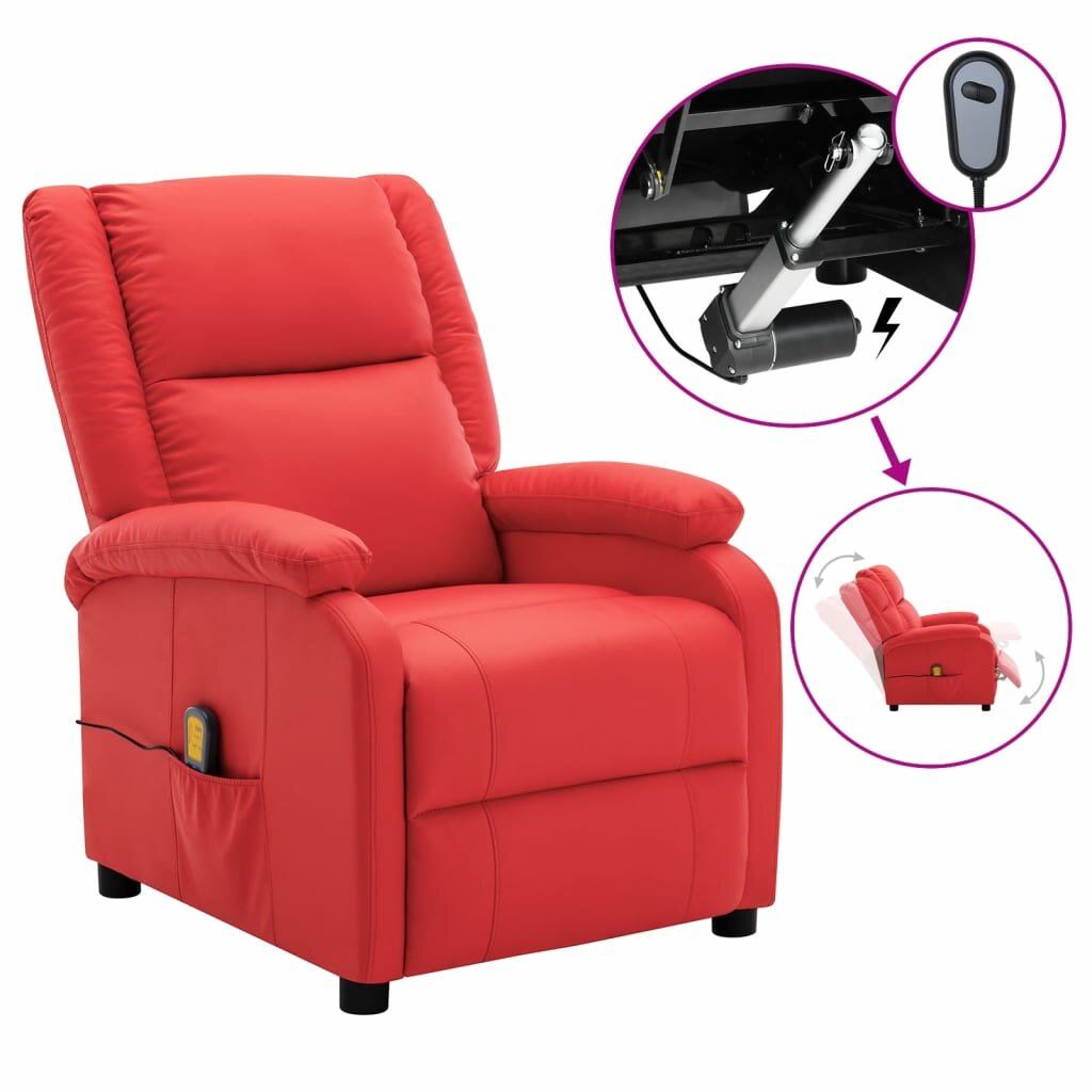 Image of Electric Massage Recliner Red Faux Leather