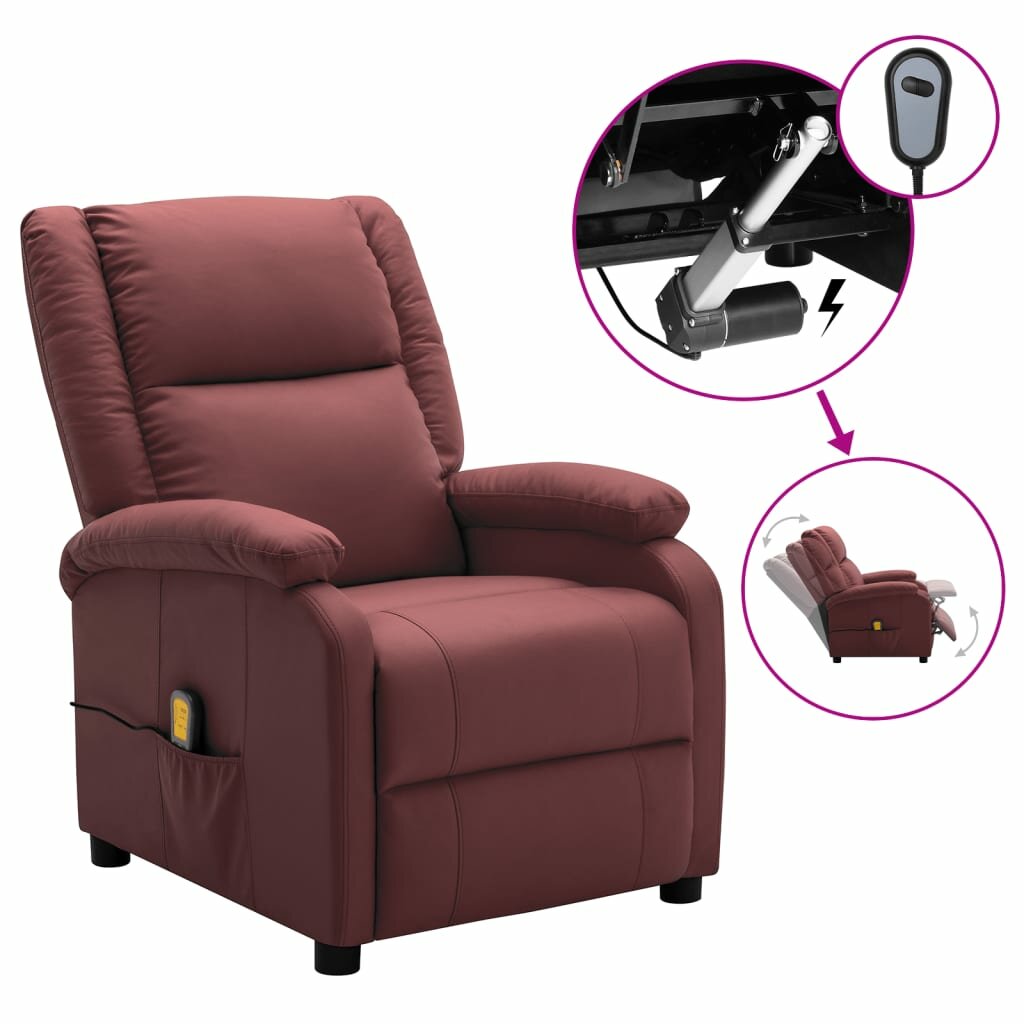 Image of Electric Massage Recliner Wine Red Faux Leather