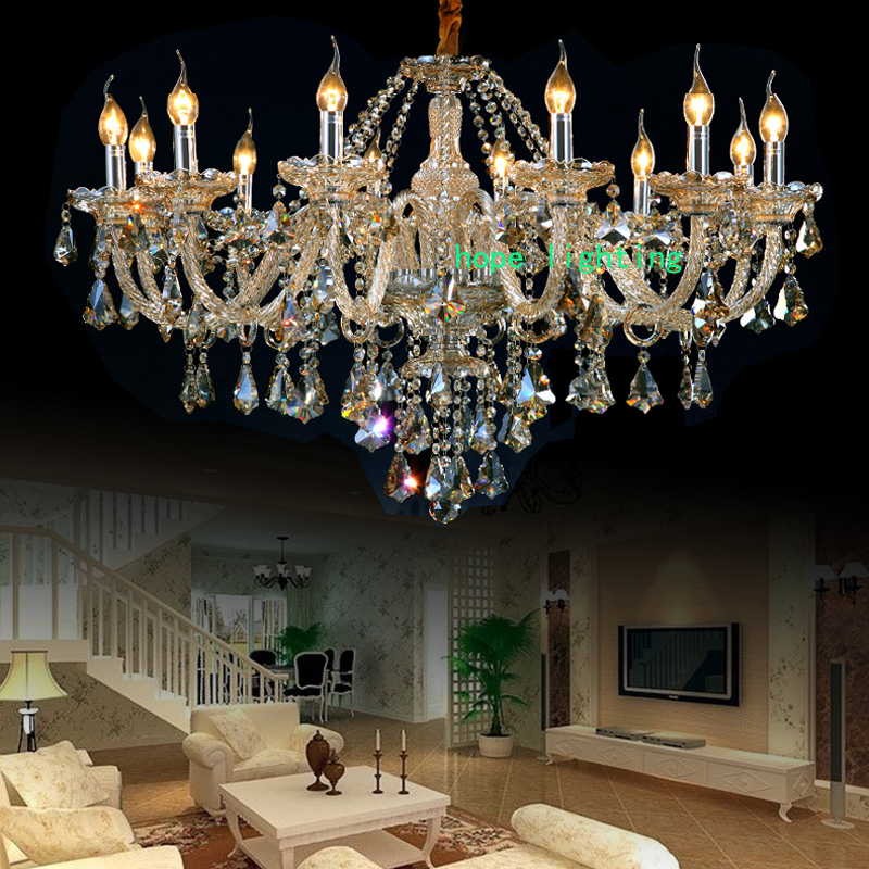 Image of Elegant living room Crystal chandeliers modern chain Luxury Chandeliers led champagne crystals chandelier with pendant lamp