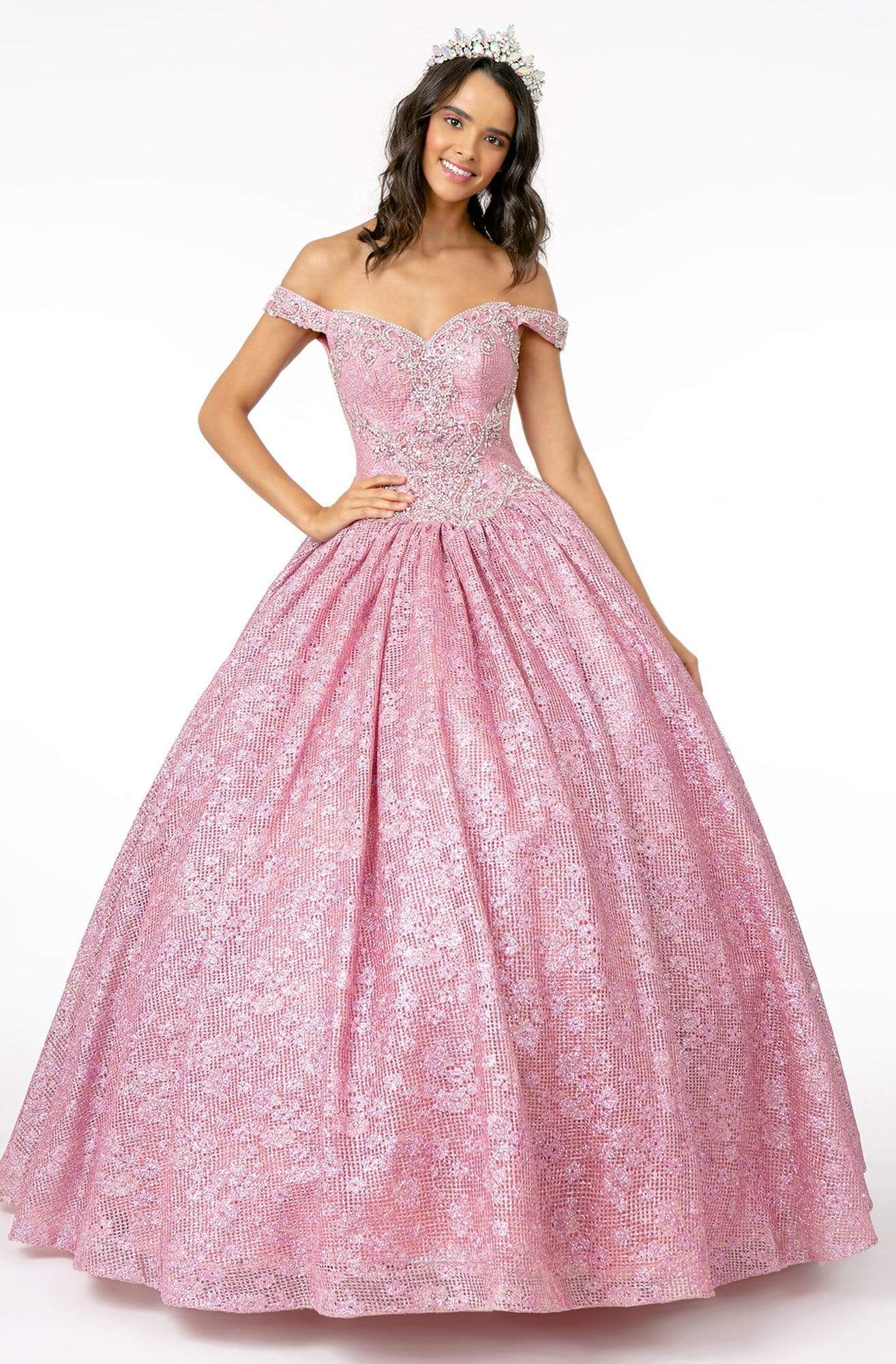 Image of Elizabeth K - GL1821 Crystal Beaded Glitter Netting Quinceanera Dress