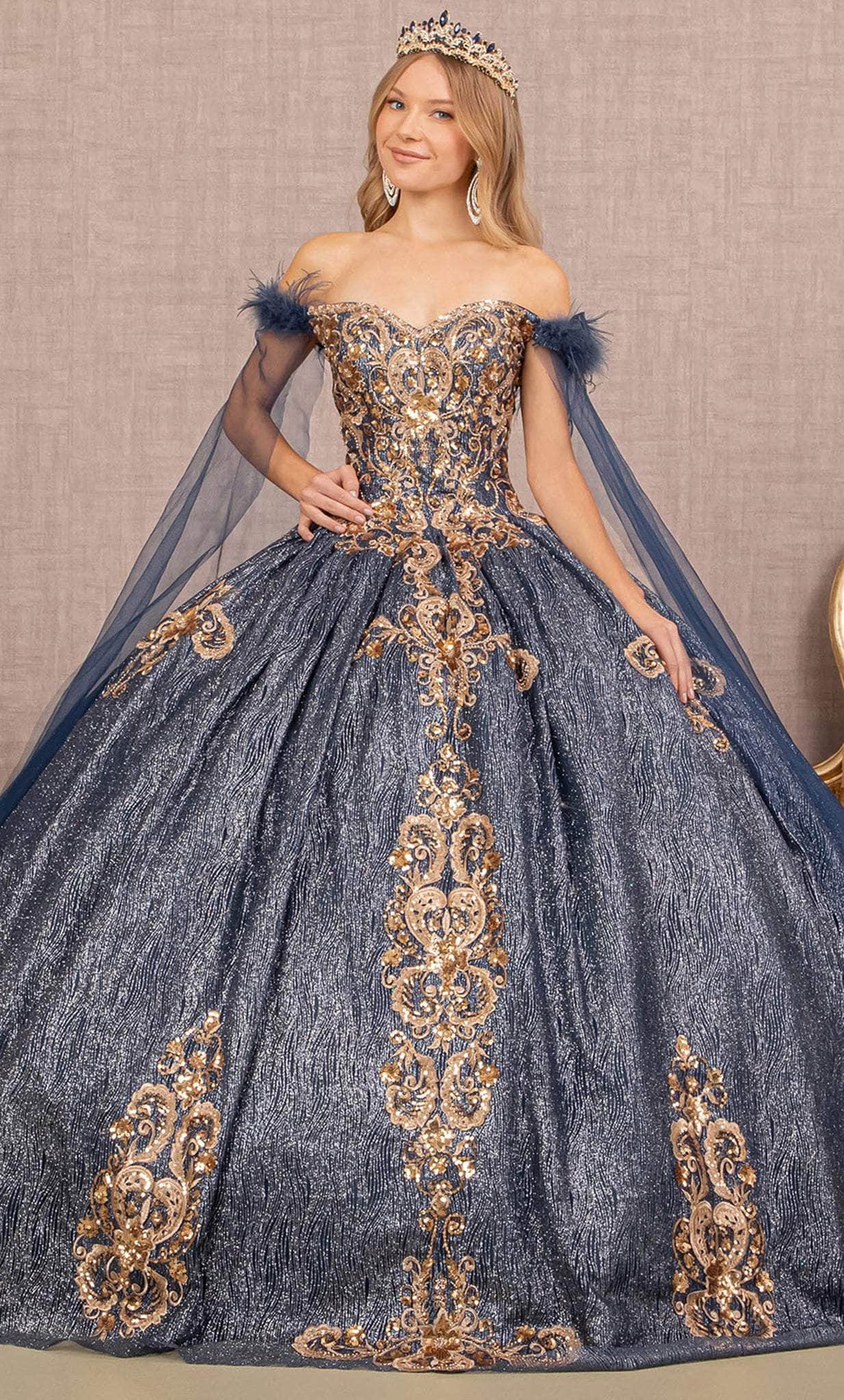 Image of Elizabeth K GL3107 - Feathered Cape Quinceanera Ballgown