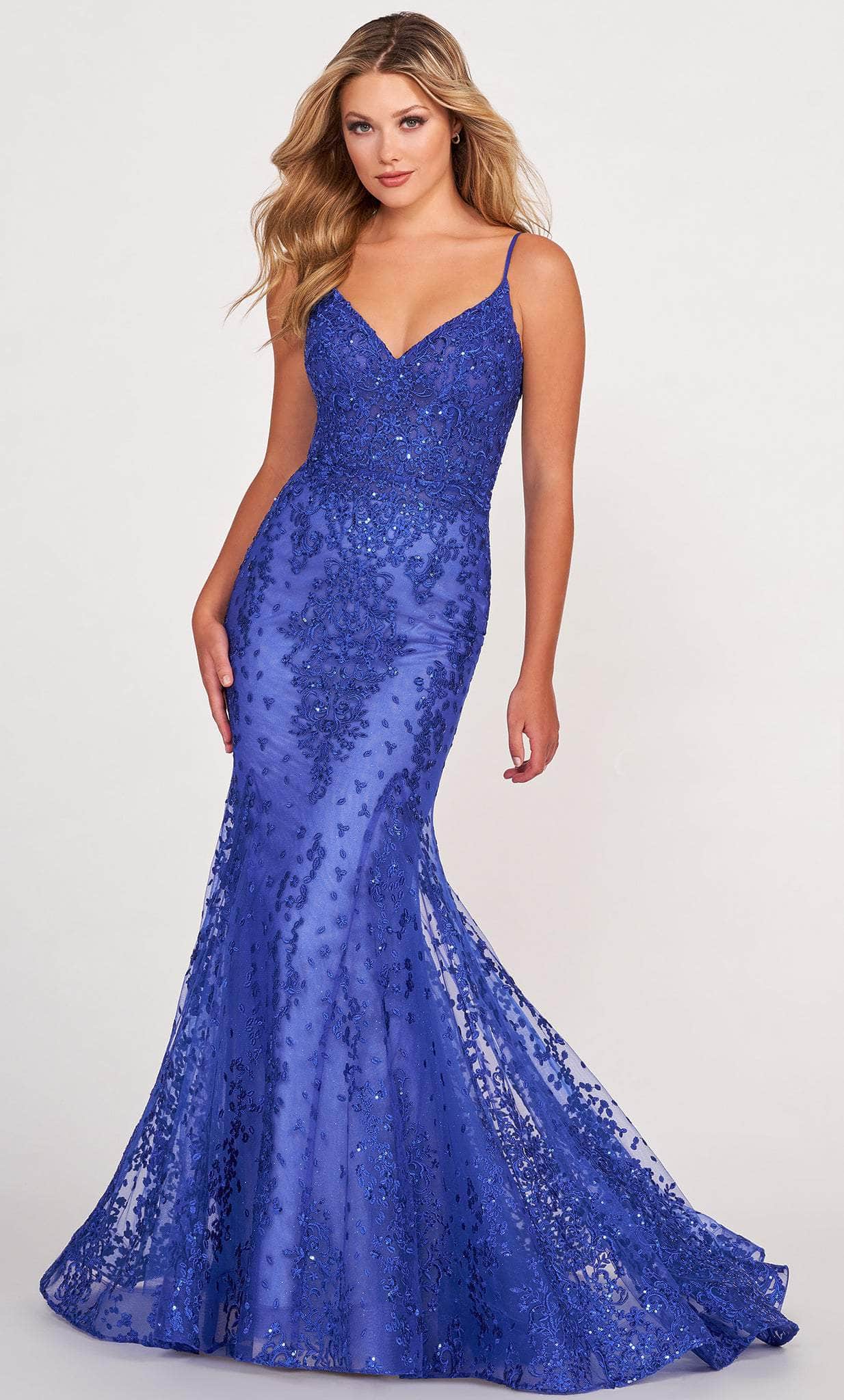 Image of Ellie Wilde EW34030 - V-Neck Embroidered Evening Gown