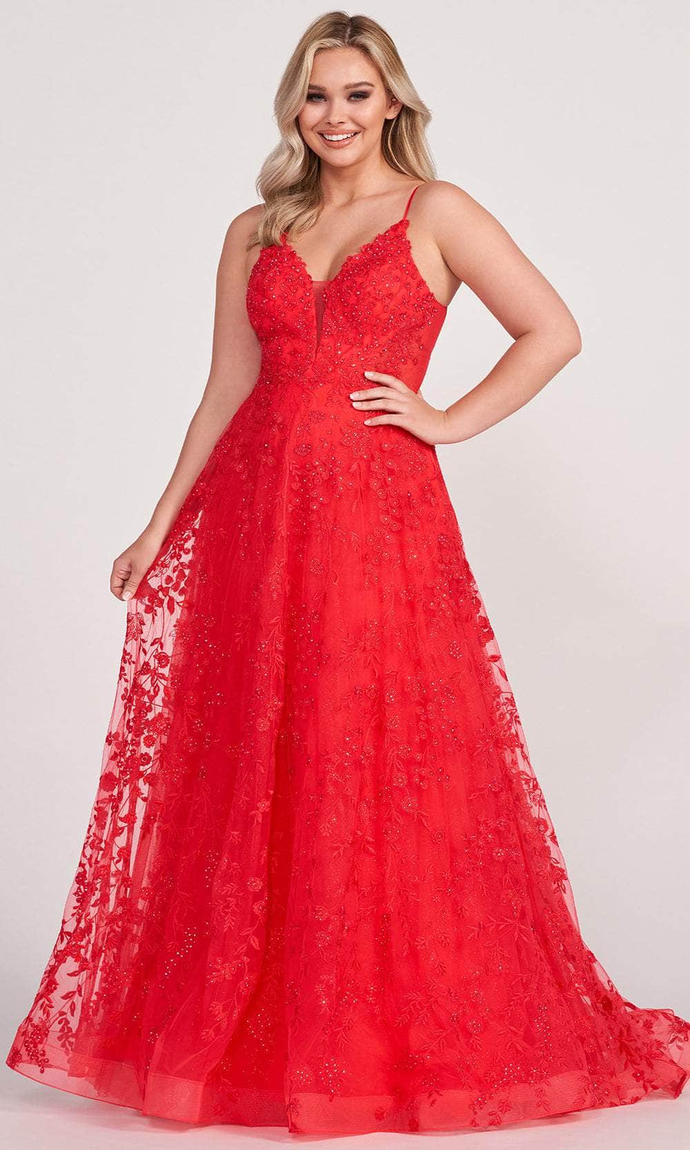 Image of Ellie Wilde EW34048 - Embroidered V-Neck Prom Gown
