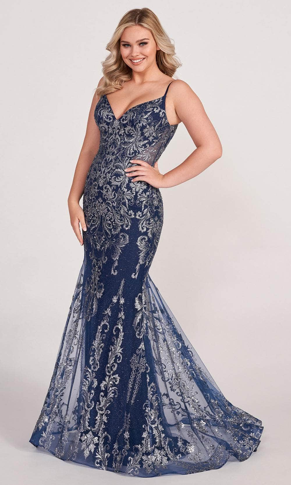 Image of Ellie Wilde EW34056 - Glittered V-Neck Mermaid Prom Gown