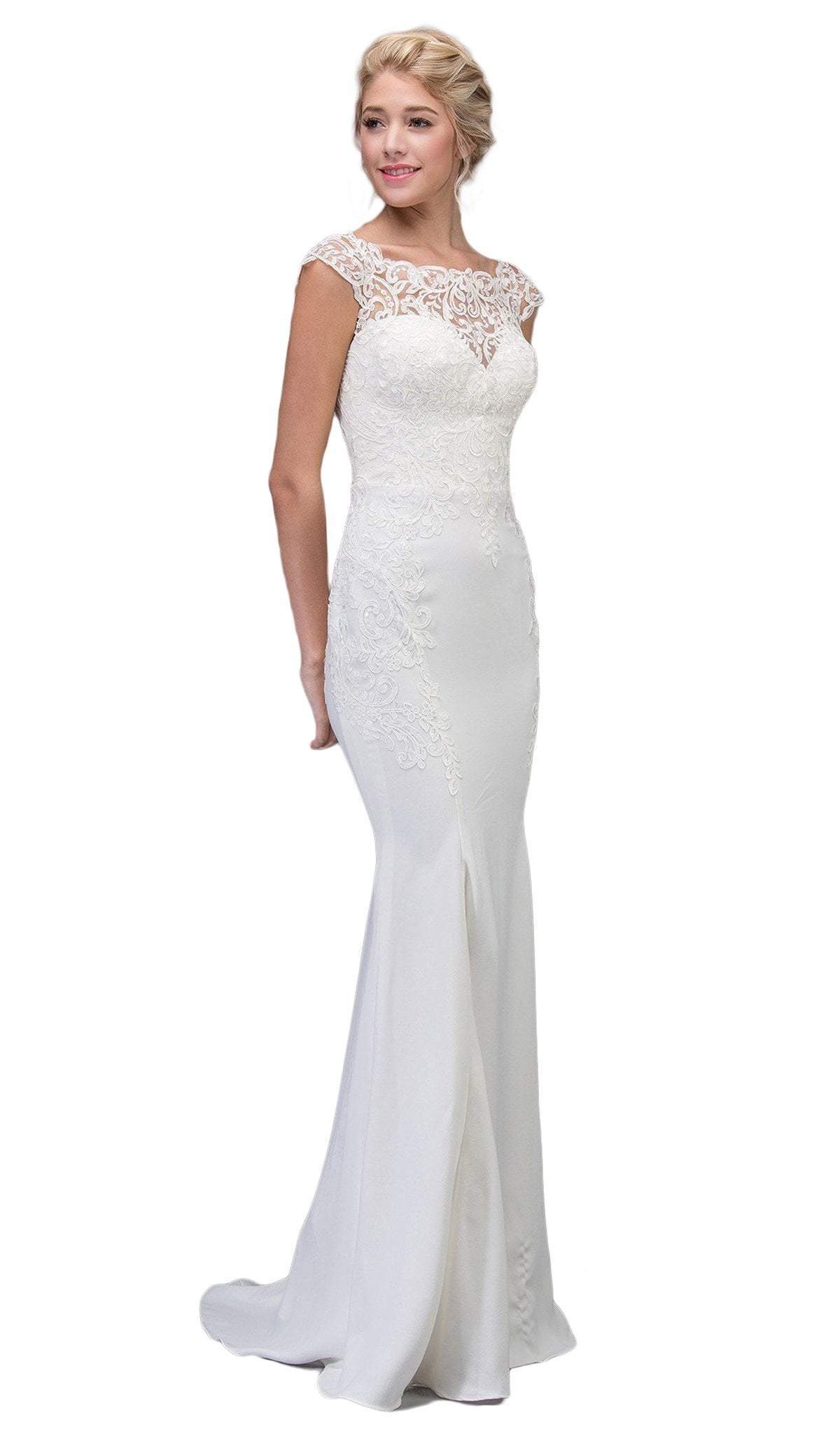Image of Eureka Fashion Bridal - Lace Illusion Bateau Satin Wedding Dress