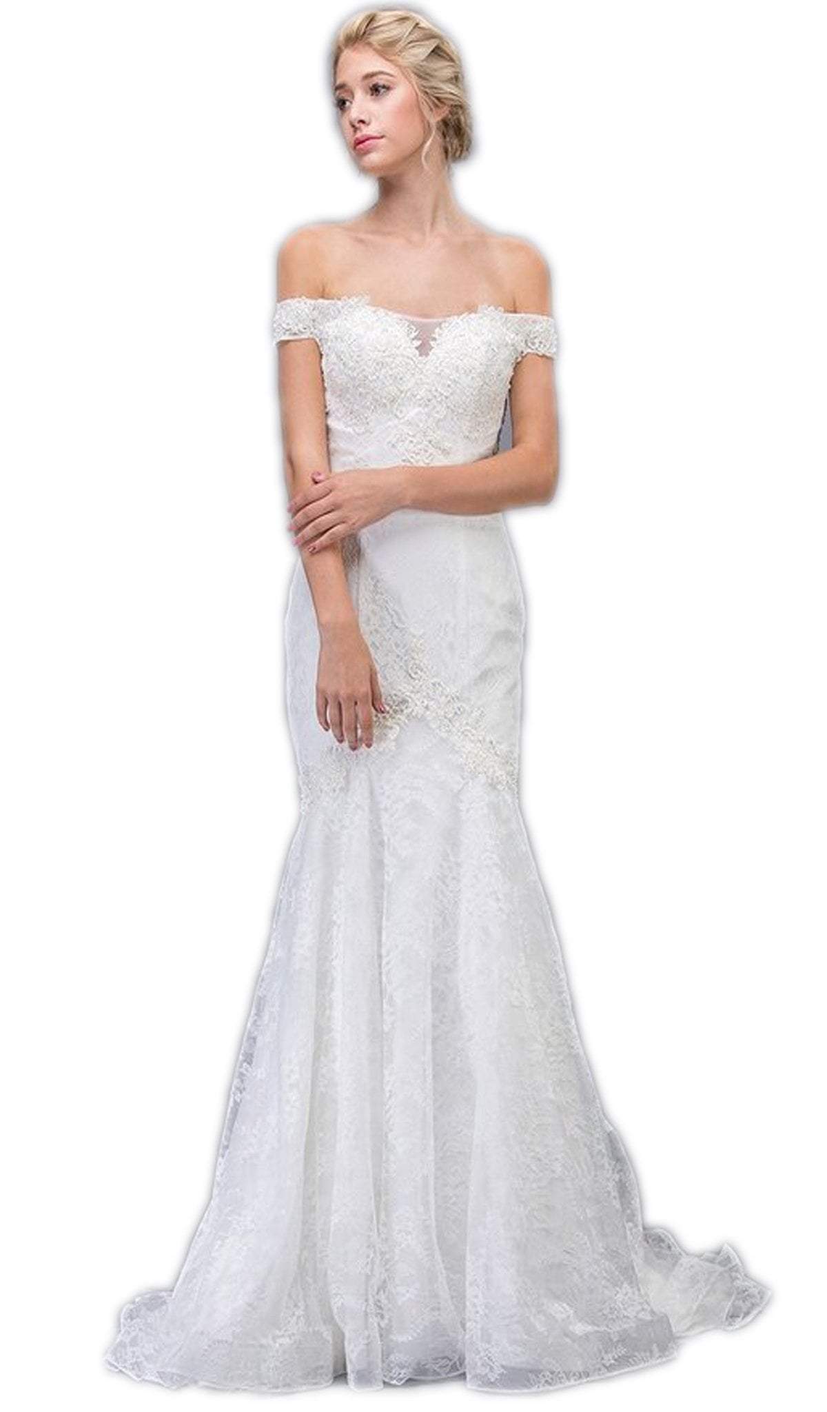 Image of Eureka Fashion Bridal - Off Shoulder Lace Corset Trumpet Wedding Dress