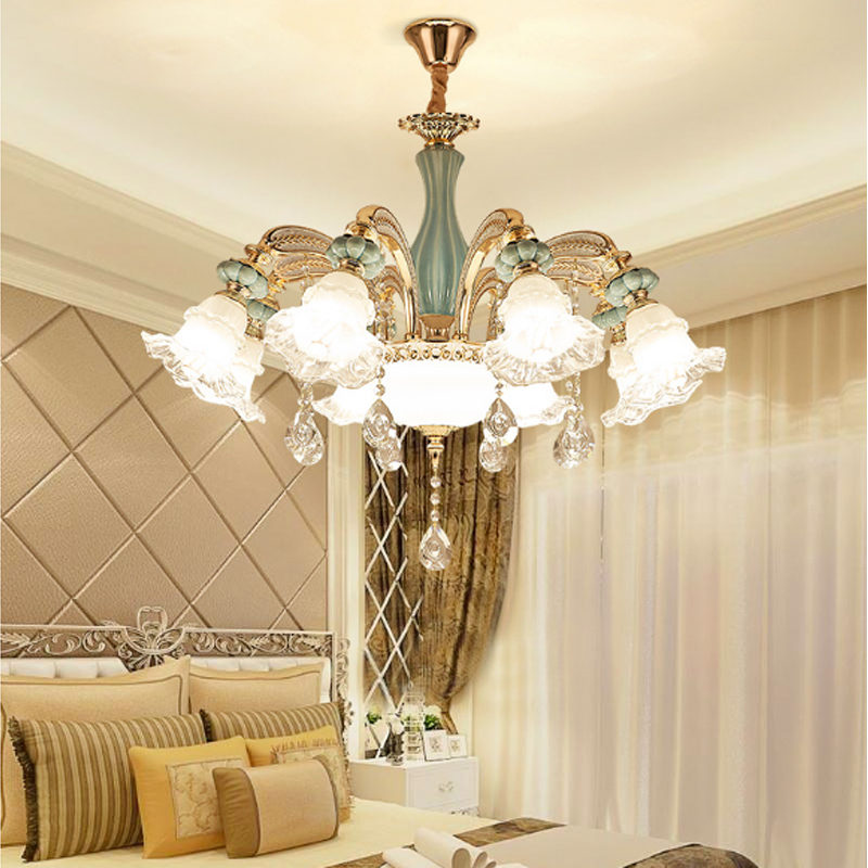 Image of European Lamps Ceramic Living Room Chandeliers Simple Atmosphere Crystal Light Luxury Bedroom Dining Pendant Lamp Zinc Alloy Chandelier Lighting