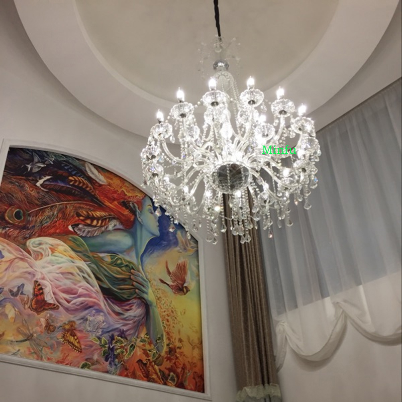 Image of European Style Candle Chandelier Lamp double large Arcades Hotel lobby Chandeliers living room atmosphere Beauty parlour Crystal Chandelier