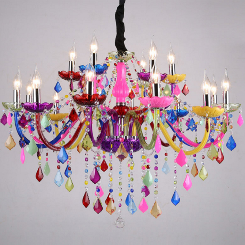 Image of European style romantic lamps coffee bar colorful crystal chandelier Restaurant clothing store hotel living room bedroom crystal pendant lamp