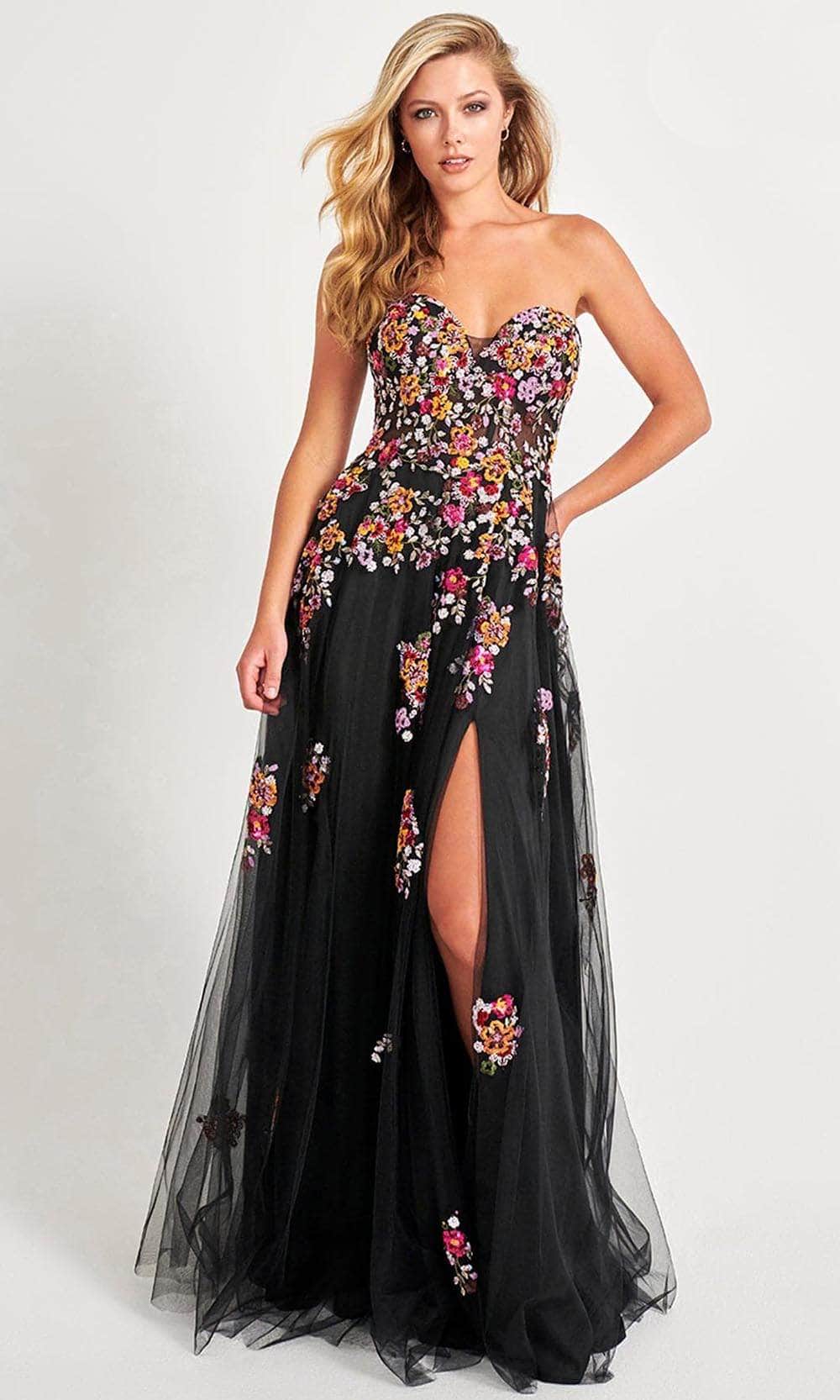 Image of Faviana 11028 - Strapless Floral Appliqued Prom Modest Prom Gown