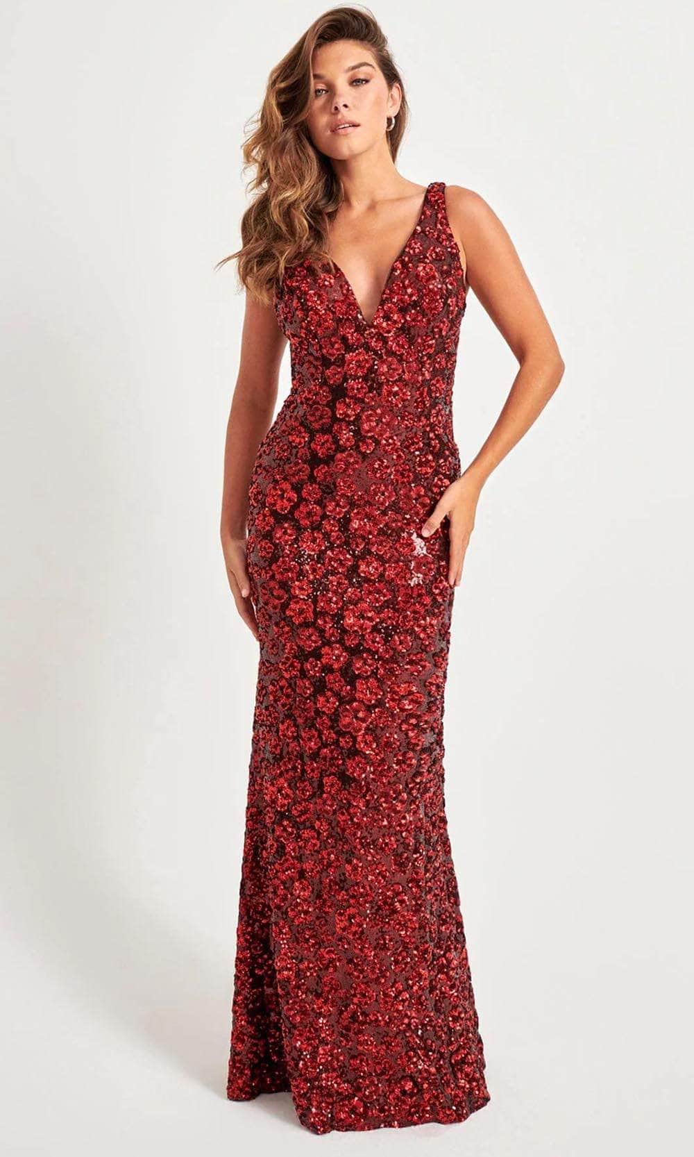 Image of Faviana 11038 - Illusion Side V-Neck Prom Gown
