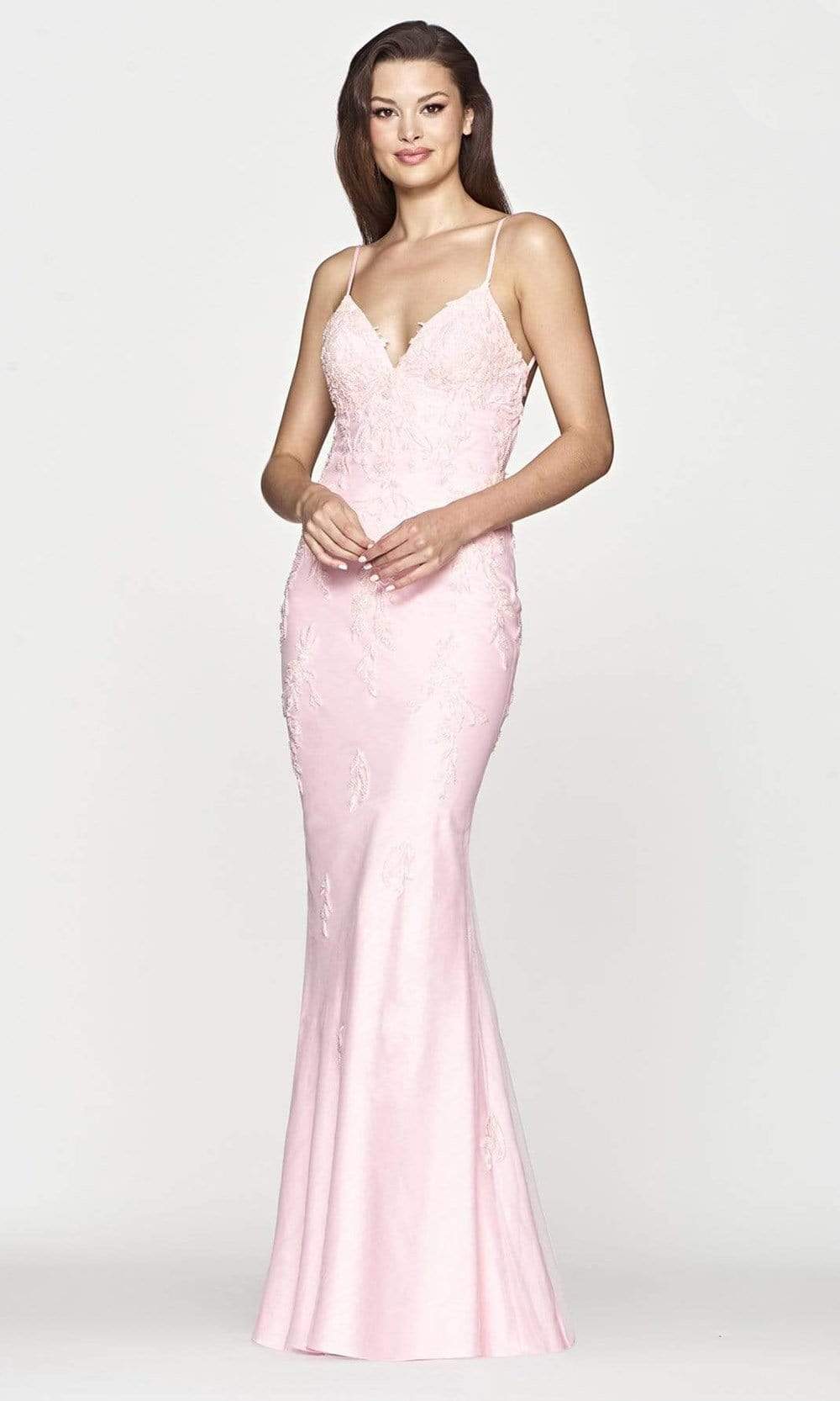 Image of Faviana - S10633 V-Neck Open Back Trumpet Gown