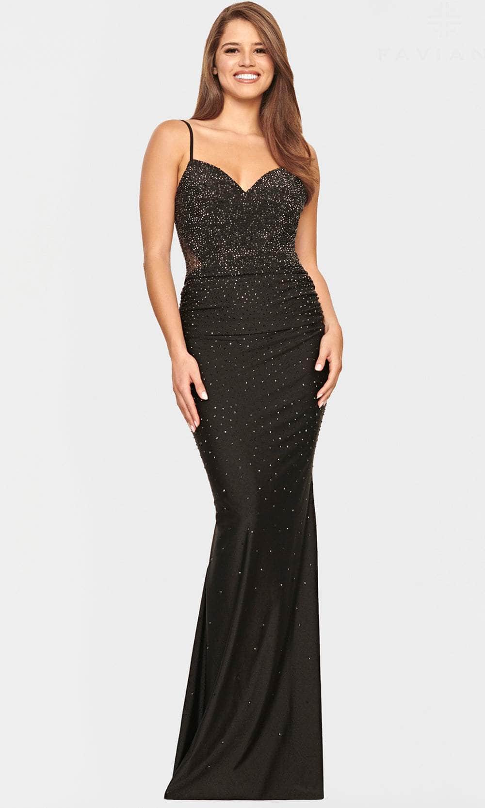 Image of Faviana S10800 - V-Neck Sheer Back Evening Gown