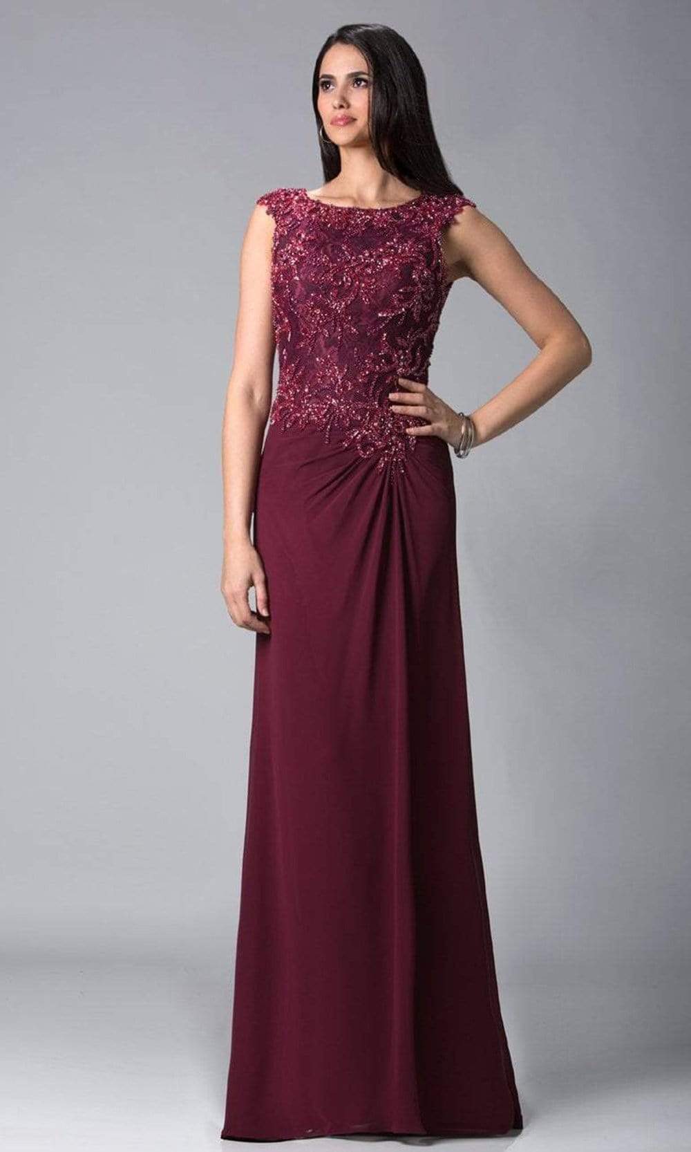 Image of Feriani Couture - 18402 Embellished Cap Sleeve Column Gown
