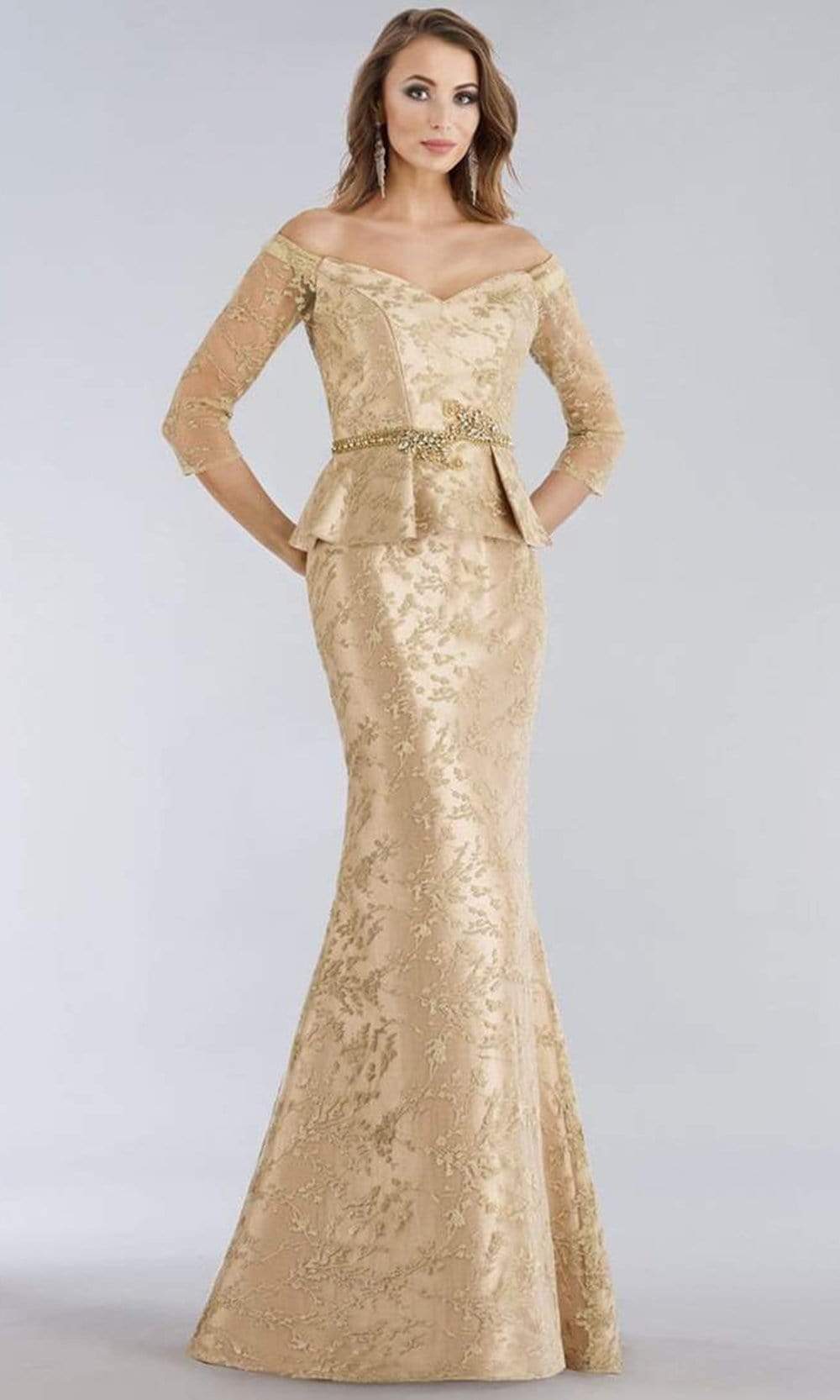 Image of Feriani Couture - 18965 Lace Off-Shoulder Trumpet Dress