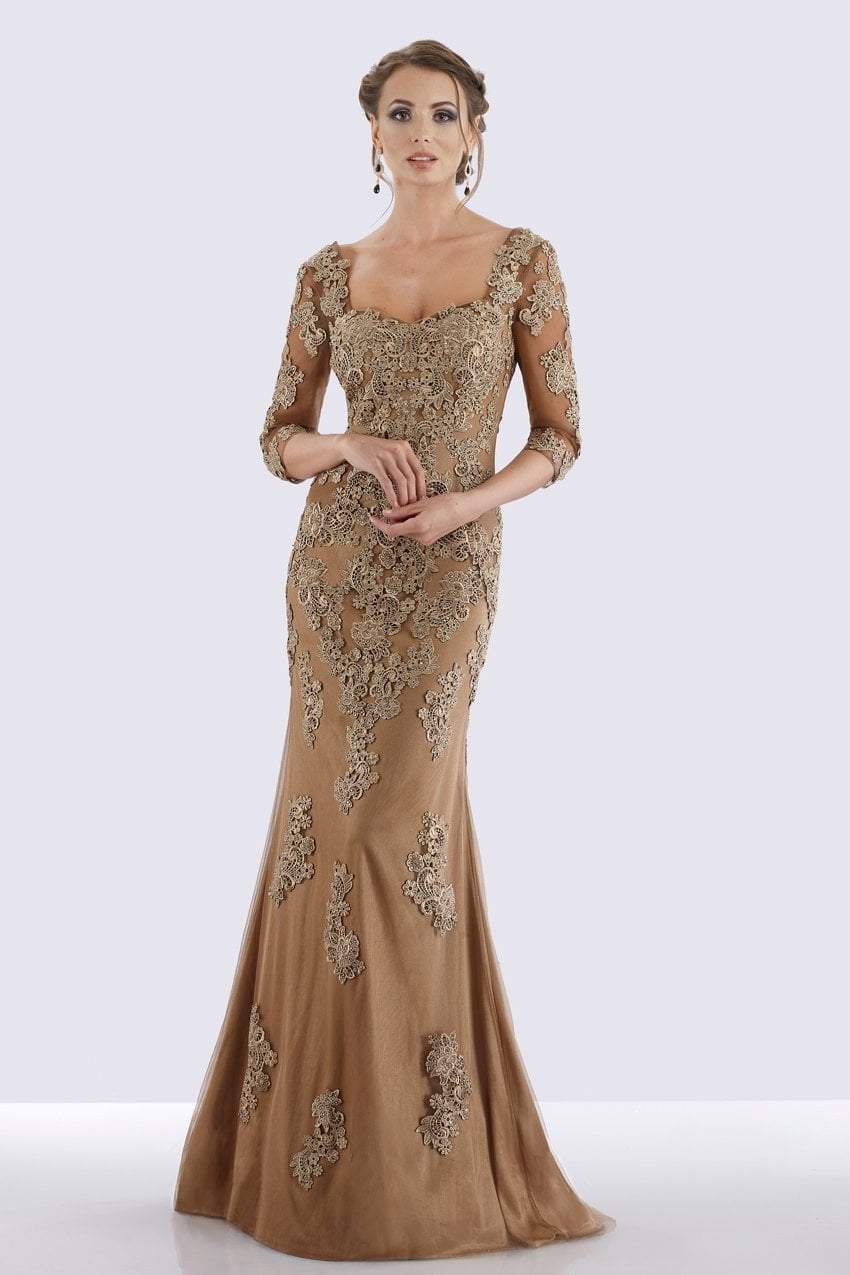 Image of Feriani Couture - 26271 Quarter Length Sleeve Lace Sheath Gown