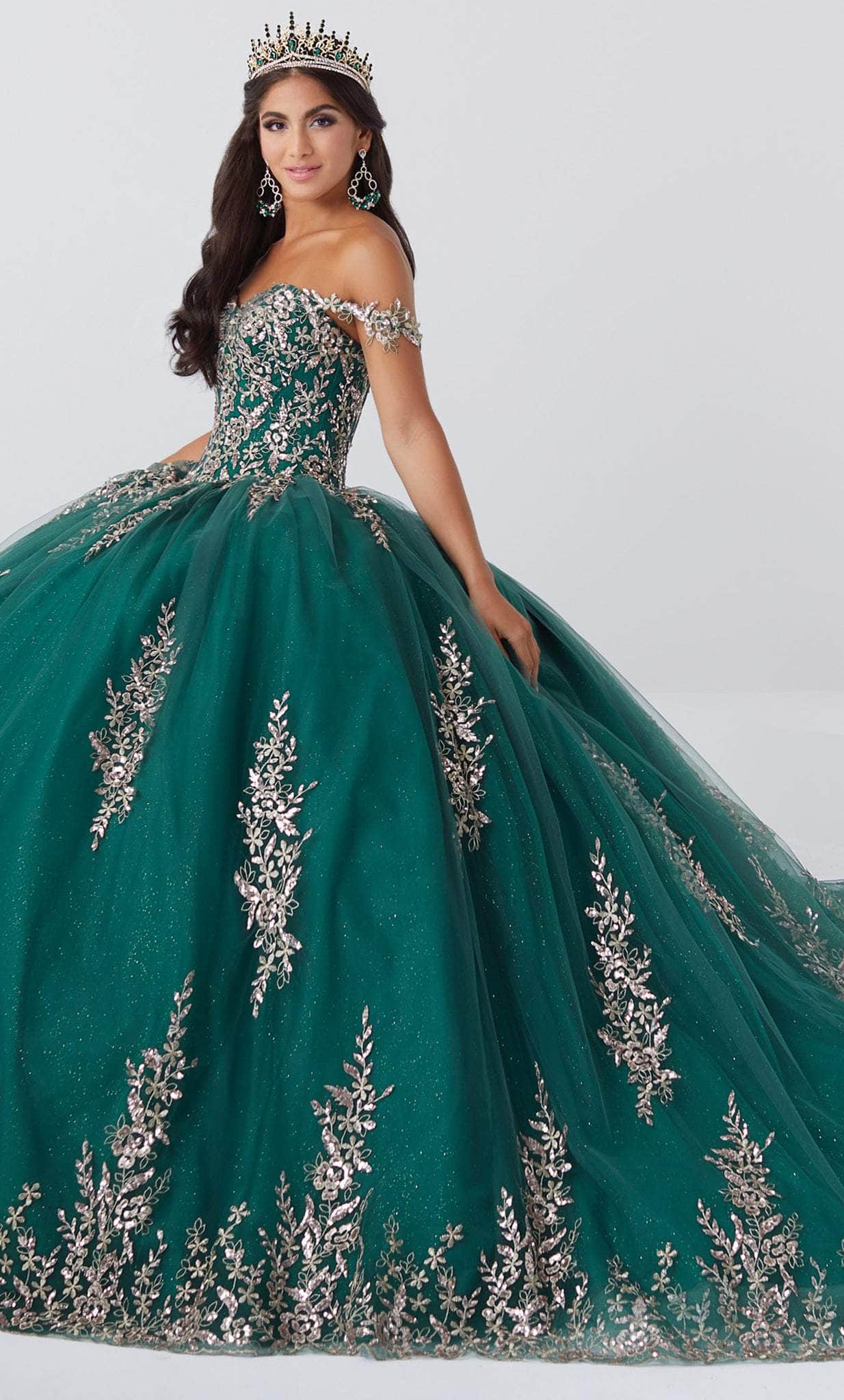 Image of Fiesta Gowns 56466 - Embellished Glittery Tulle Voluminous Dress