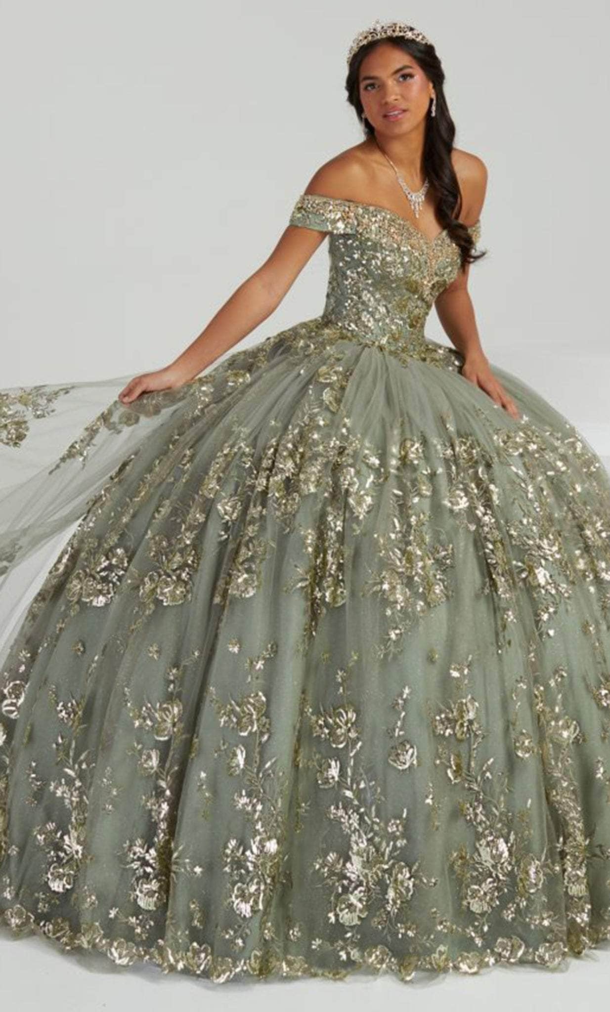 Image of Fiesta Gowns 56479 - Off Shoulder Sequined Voluminous Gown