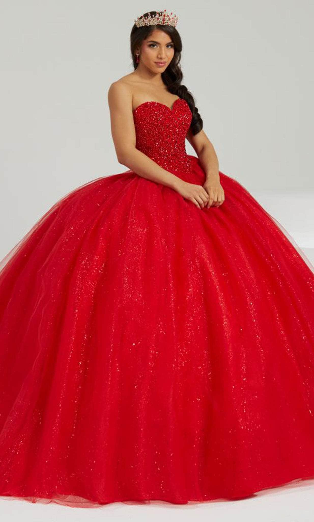 Image of Fiesta Gowns 56480 - Cape-Infused Sweetheart Glittered Gown
