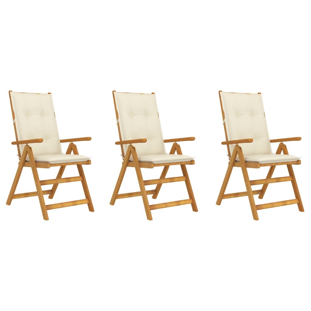 Image of Folding Garden Chairs 3 pcs with Cushions Solid Acacia Wood