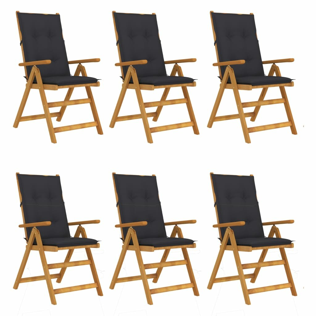 Image of Folding Garden Chairs 6 pcs with Cushions Solid Acacia Wood