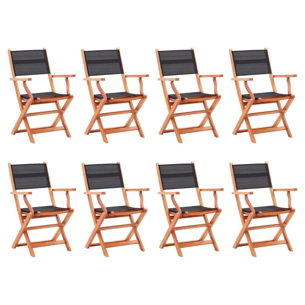 Image of Folding Garden Chairs 8 pcs Black Solid Eucalyptus Wood&Textilene