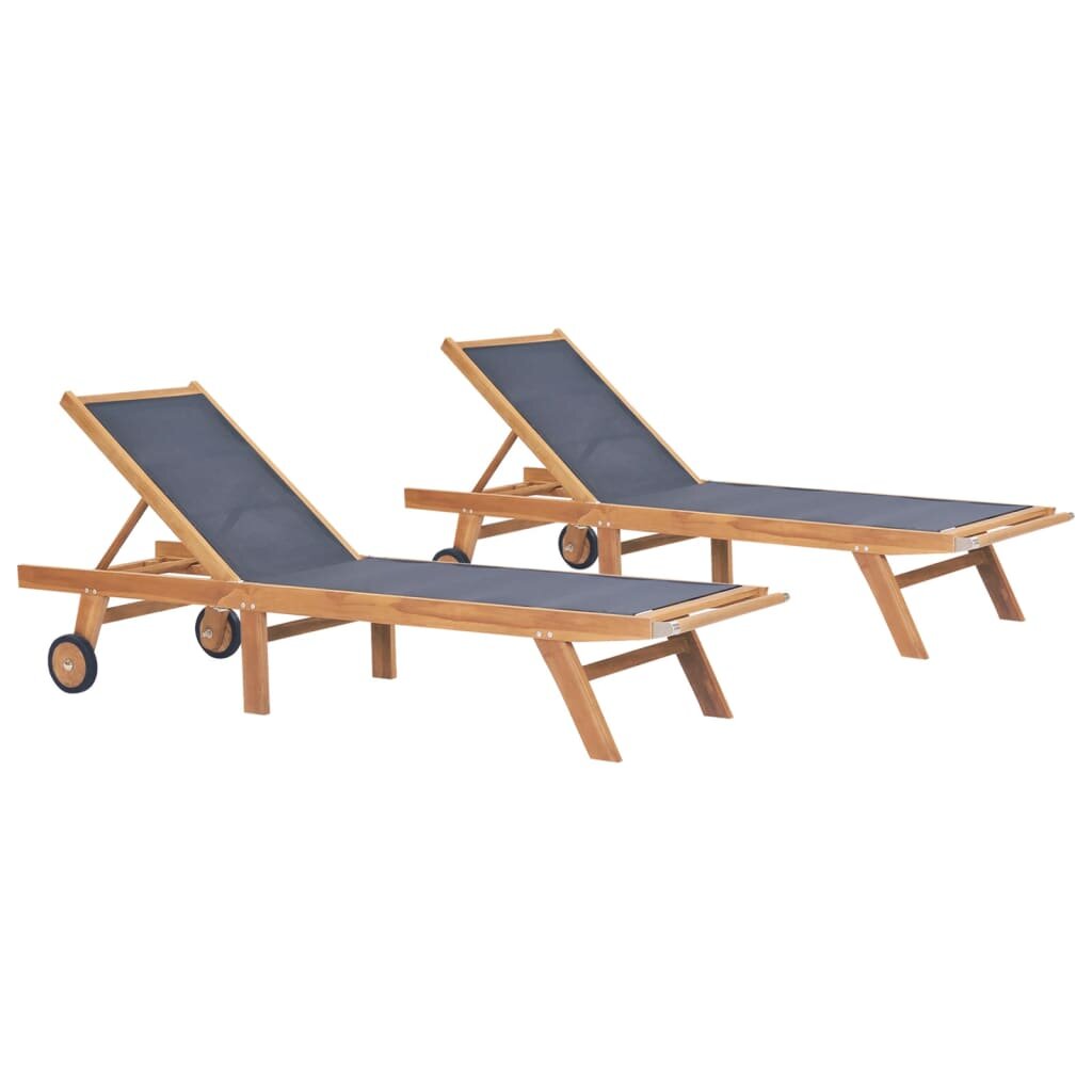 Image of Folding Sun Loungers with Wheels 2 pcs Solid Teak and Textilene