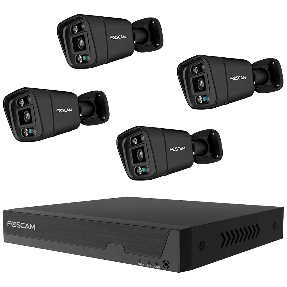Image of Foscam FN9108E-B4-2T black LAN IP-CCTV camera set 8-channel incl 4 cameras 3840 x 2160 p
