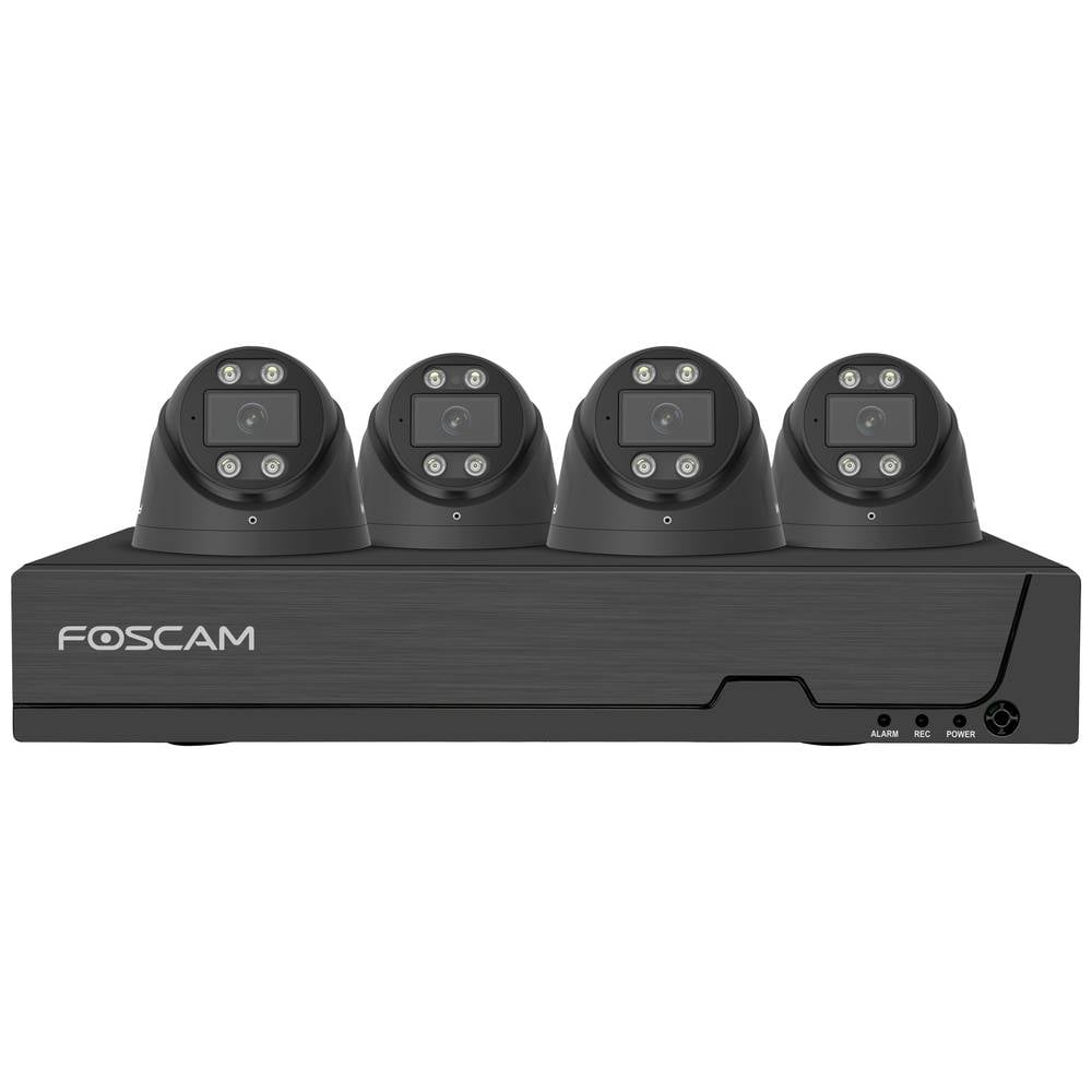 Image of Foscam FN9108E-T4-2T black LAN IP-CCTV camera set 8-channel incl 4 cameras 3840 x 2160 p