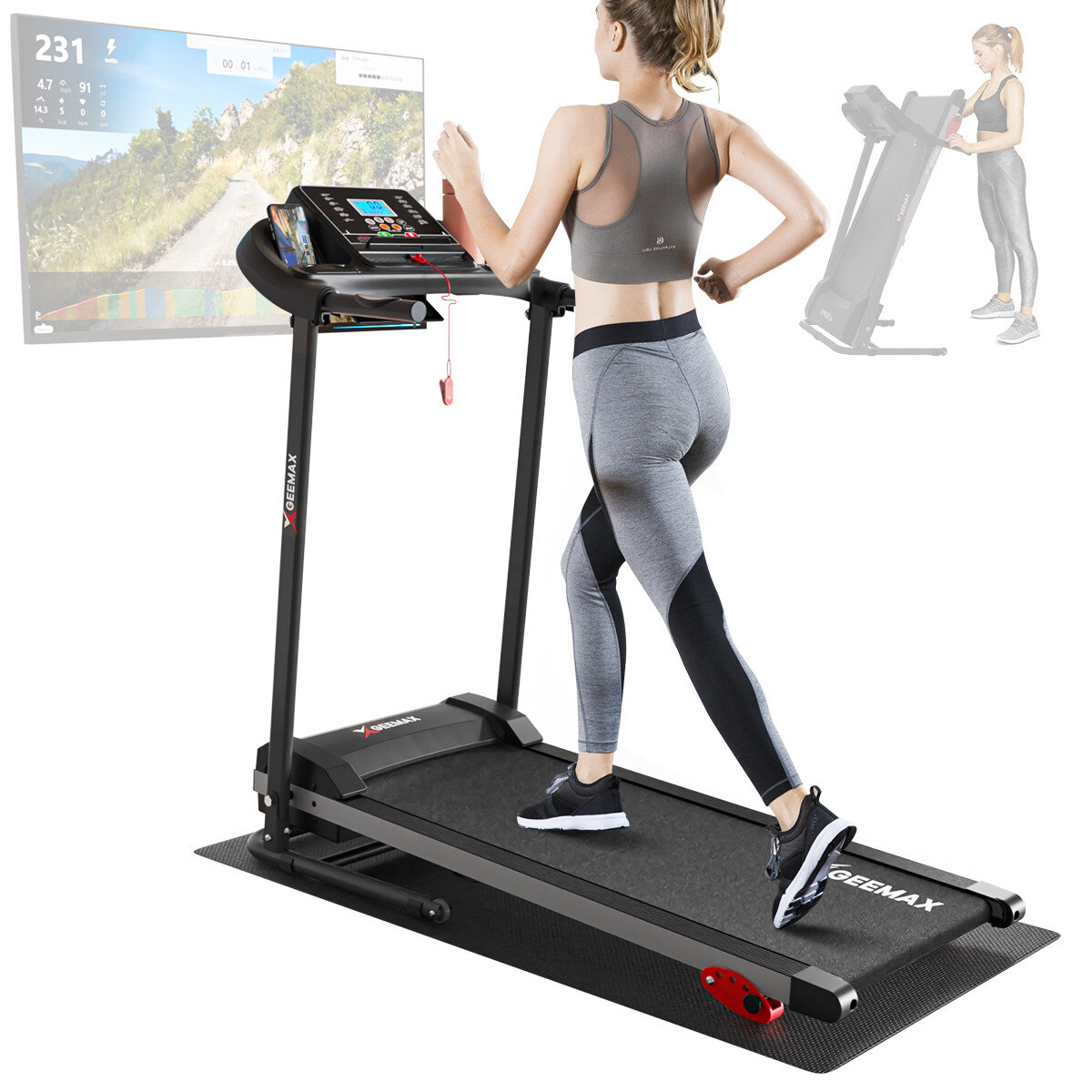 Image of GEEMAX T12C5 1-10km/h Folding Compact Treadmill Multiple Modes Electric Walking Pad Running Machine With Floor Protectiv