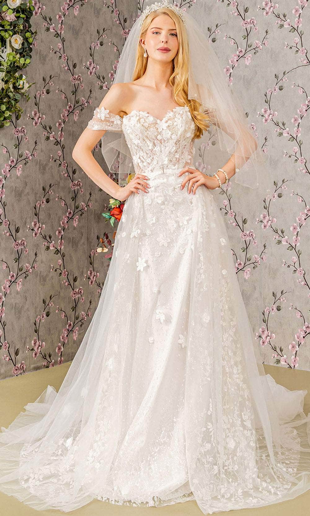 Image of GLS by Gloria Bridal GL3423 - Off-Shoulder Illusion Wedding Gown