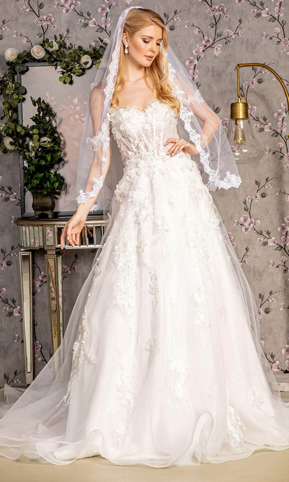 Image of GLS by Gloria Bridal GL3448 - Off-Shoulder Side Capes Wedding Dress
