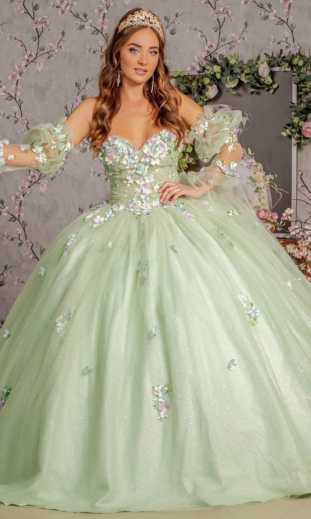 Image of GLS by Gloria GL3300 - Ruched Bodice 3D Floral Embellished Ballgown