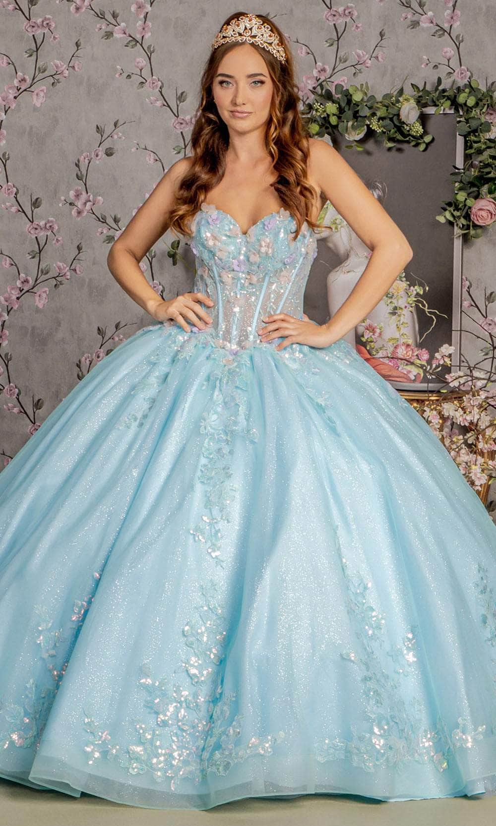 Image of GLS by Gloria GL3332 - Strapless 3D Floral Embellished Ballgown
