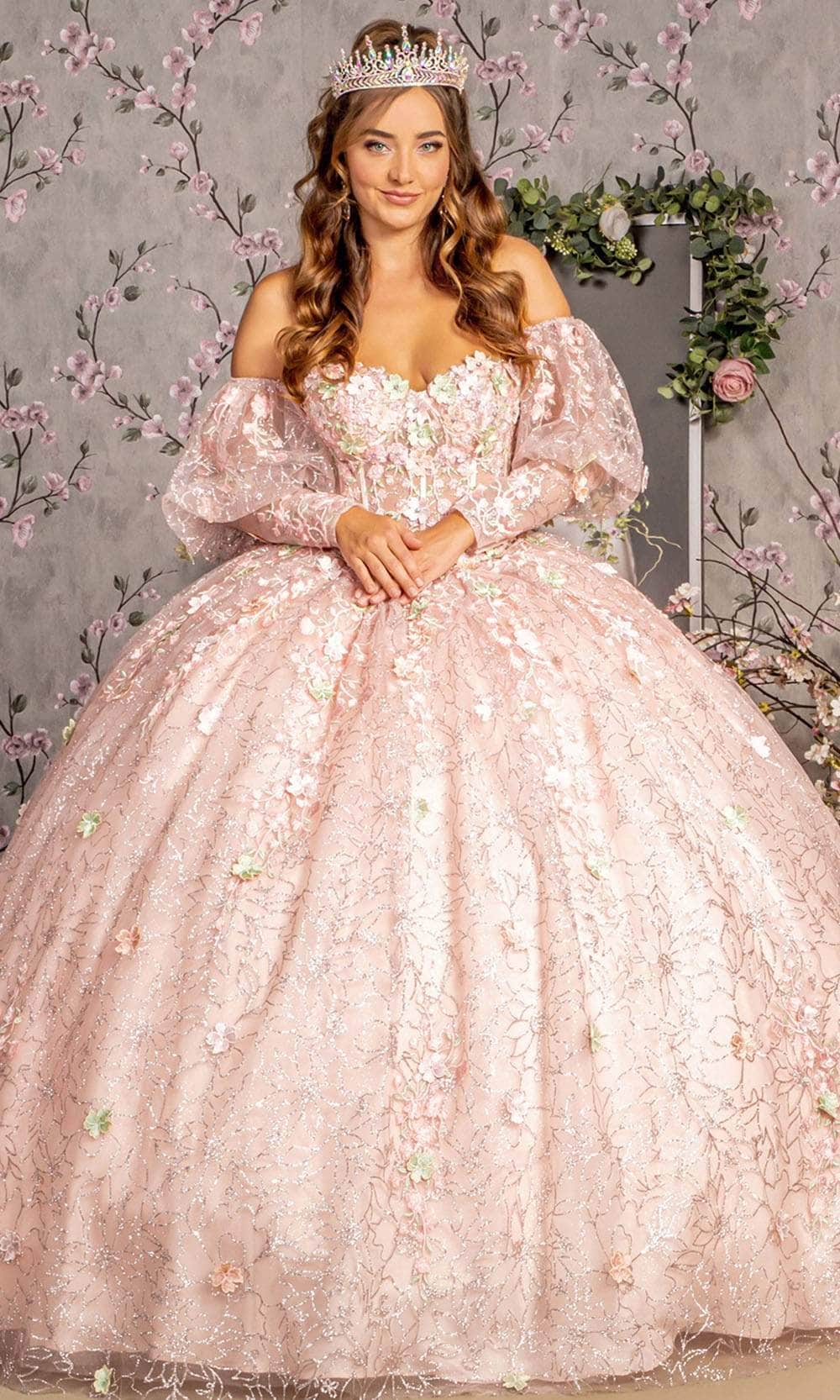 Image of GLS by Gloria GL3466 - Applique Embellished Long Puff Sleeve Ballgown